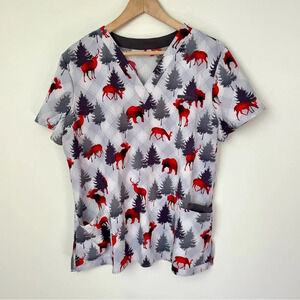 Scrubletics Reindeer Christmas Scrub  Top